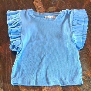 Zara Blue Ruffle Sleeve Top